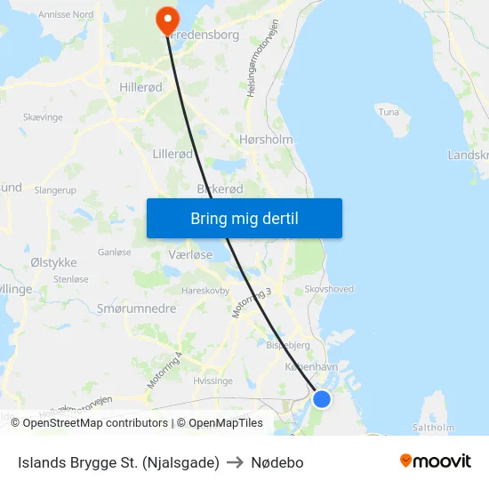 Islands Brygge St. (Njalsgade) to Nødebo map
