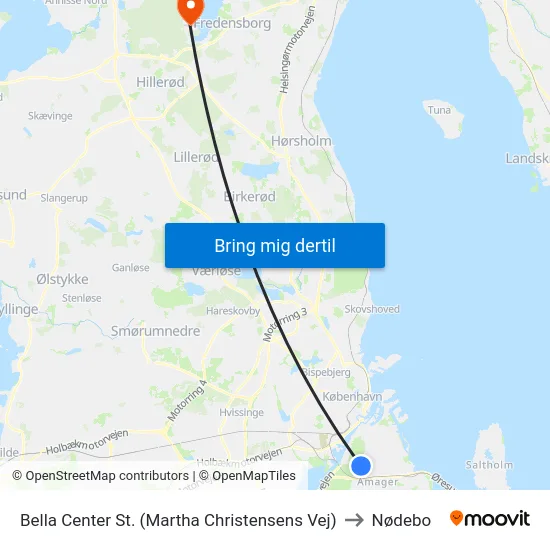 Bella Center St. (Martha Christensens Vej) to Nødebo map