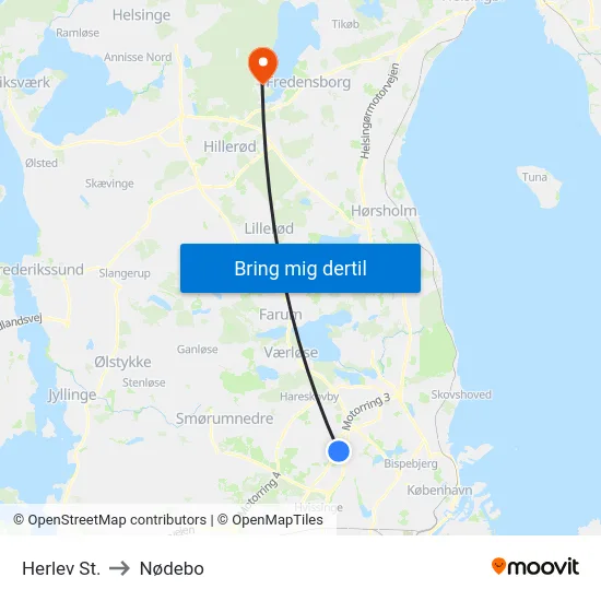 Herlev St. to Nødebo map
