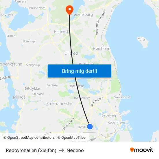 Rødovrehallen (Sløjfen) to Nødebo map