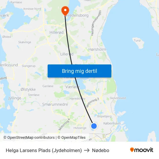 Helga Larsens Plads (Jydeholmen) to Nødebo map