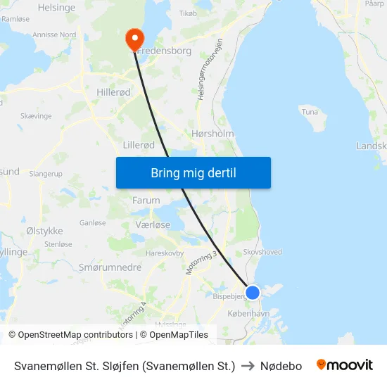 Svanemøllen St. Sløjfen (Svanemøllen St.) to Nødebo map
