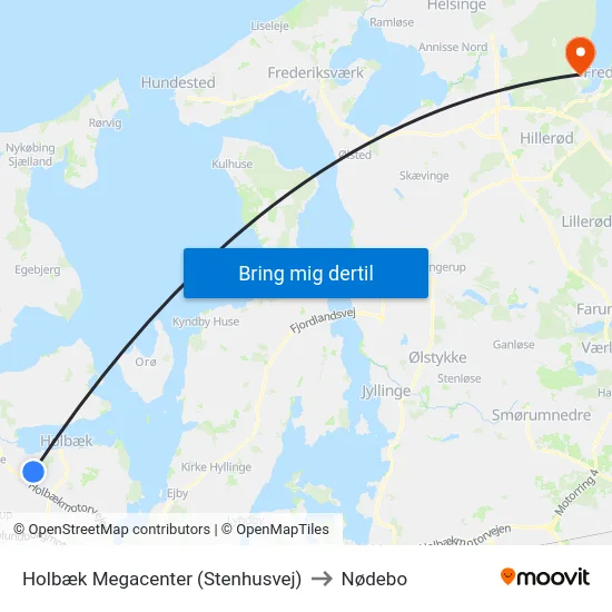 Holbæk Megacenter (Stenhusvej) to Nødebo map