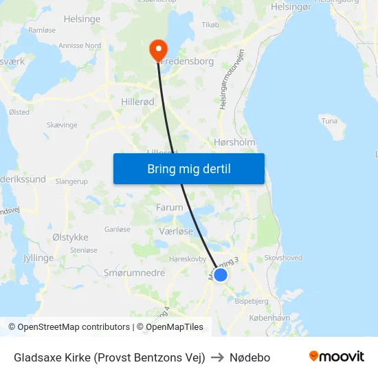 Gladsaxe Kirke (Provst Bentzons Vej) to Nødebo map