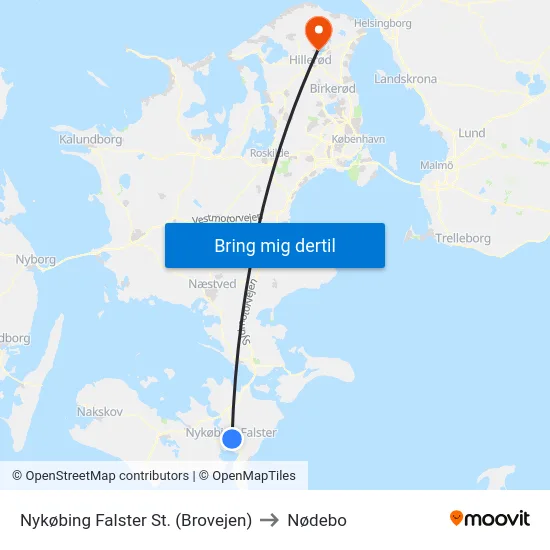 Nykøbing Falster St. (Brovejen) to Nødebo map
