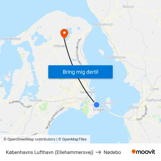 Københavns Lufthavn (Ellehammersvej) to Nødebo map