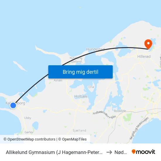 Allikelund Gymnasium (J Hagemann-Petersens Allé) to Nødebo map