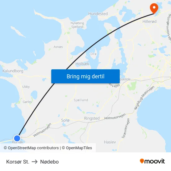 Korsør St. to Nødebo map