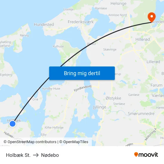 Holbæk St. to Nødebo map