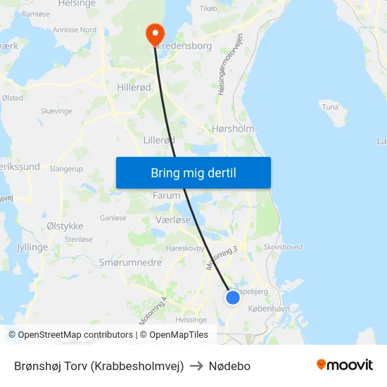 Brønshøj Torv (Krabbesholmvej) to Nødebo map