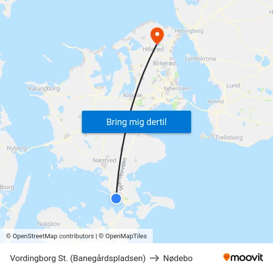 Vordingborg St. (Banegårdspladsen) to Nødebo map