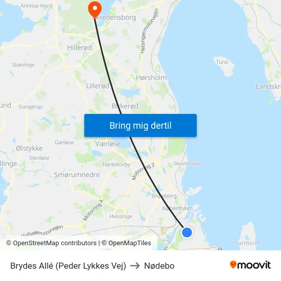 Brydes Allé (Peder Lykkes Vej) to Nødebo map