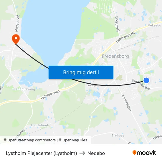 Lystholm Plejecenter (Lystholm) to Nødebo map