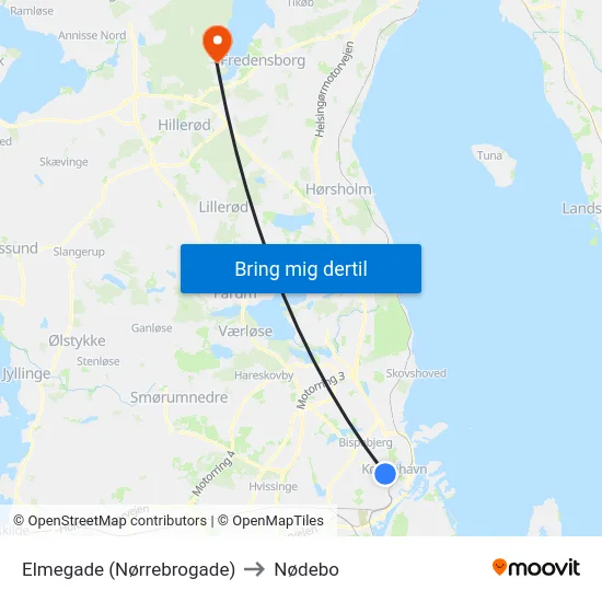 Elmegade (Nørrebrogade) to Nødebo map