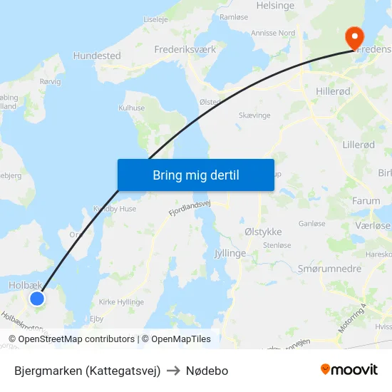 Bjergmarken (Kattegatsvej) to Nødebo map