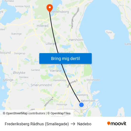 Frederiksberg Rådhus (Smallegade) to Nødebo map
