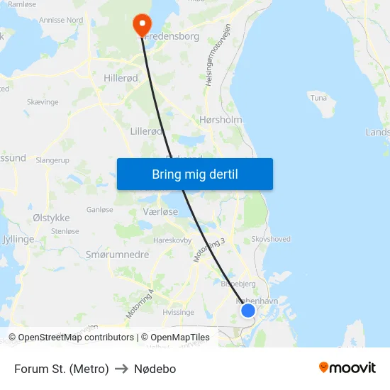 Forum St. (Metro) to Nødebo map