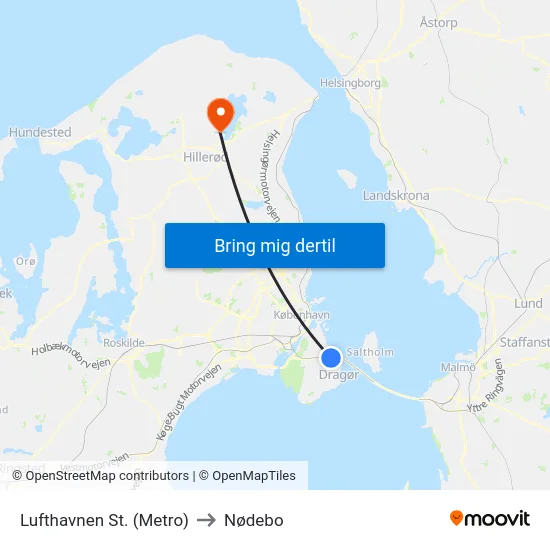 Lufthavnen St. (Metro) to Nødebo map