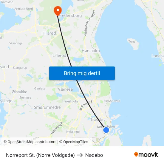 Nørreport St. (Nørre Voldgade) to Nødebo map