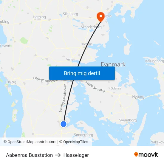 Aabenraa Busstation to Hasselager map