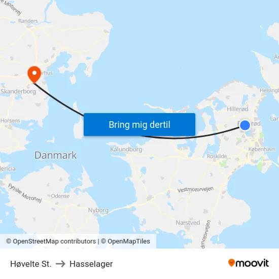 Høvelte St. to Hasselager map