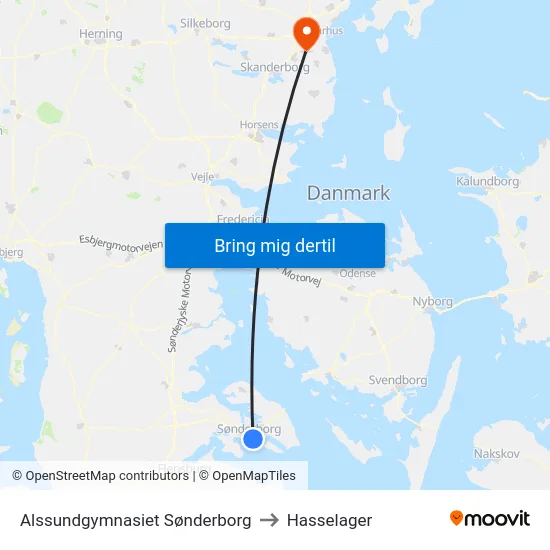 Alssundgymnasiet Sønderborg to Hasselager map