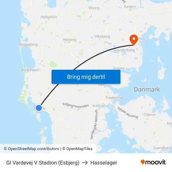 Gl Vardevej V Stadion (Esbjerg) to Hasselager map