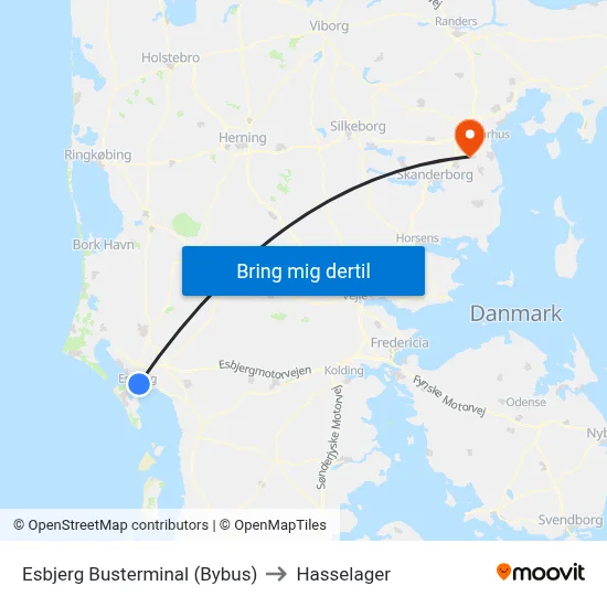 Esbjerg Busterminal (Bybus) to Hasselager map