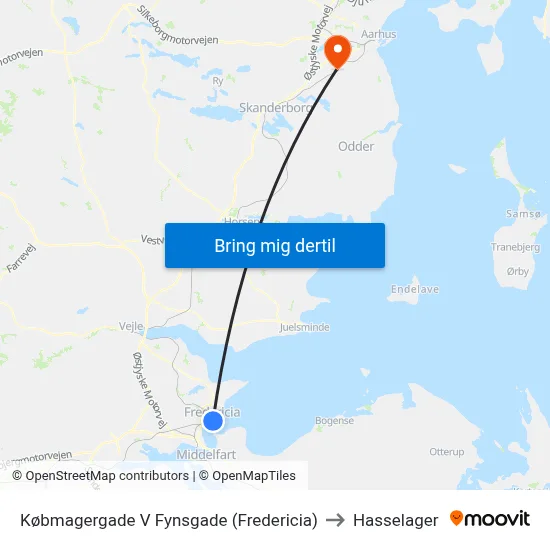 Købmagergade V Fynsgade (Fredericia) to Hasselager map
