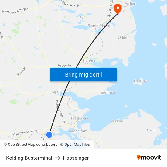 Kolding Busterminal to Hasselager map