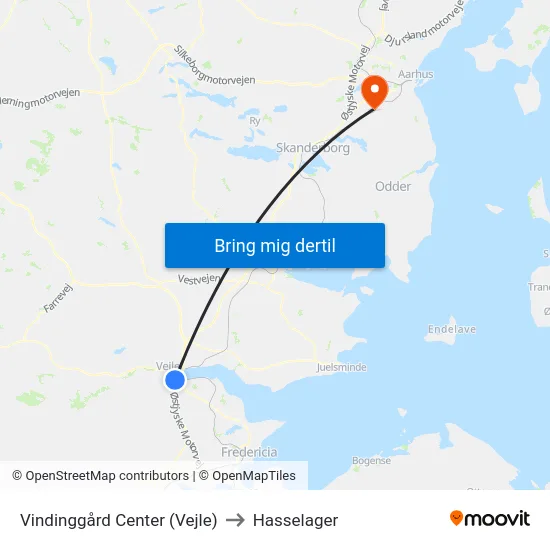 Vindinggård Center (Vejle) to Hasselager map