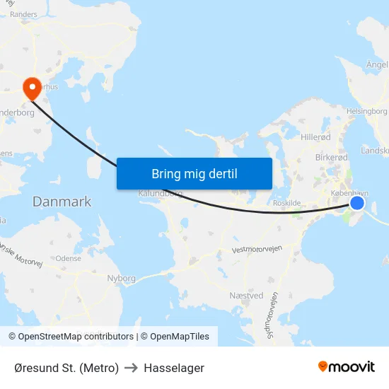 Øresund St. (Metro) to Hasselager map
