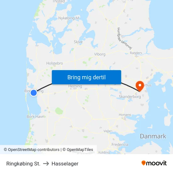 Ringkøbing St. to Hasselager map