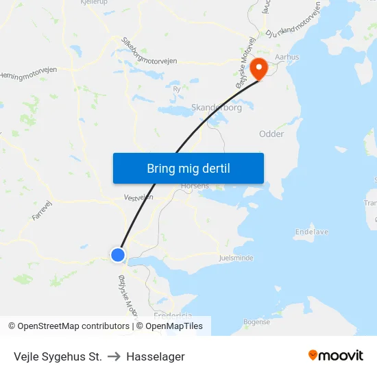 Vejle Sygehus St. to Hasselager map