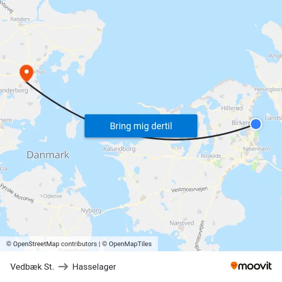 Vedbæk St. to Hasselager map