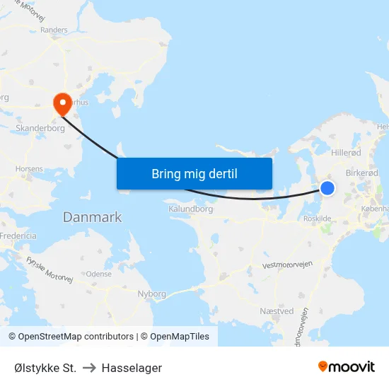 Ølstykke St. to Hasselager map