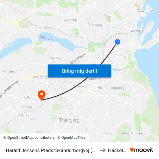 Harald Jensens Plads/Skanderborgvej (Aarhus Kom) to Hasselager map