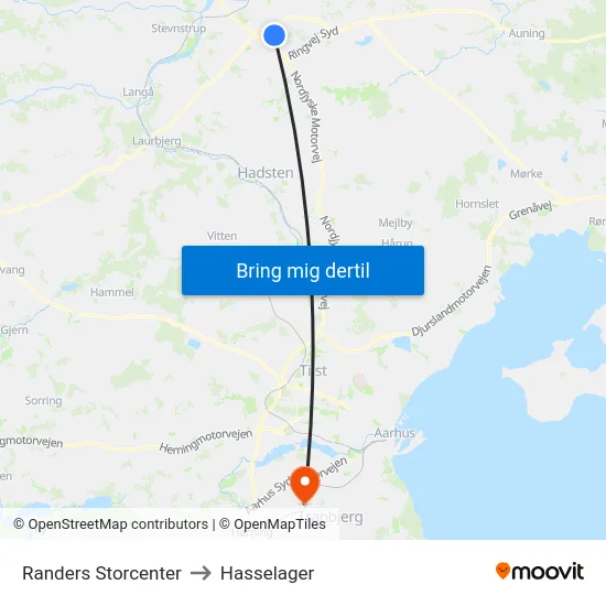 Randers Storcenter to Hasselager map