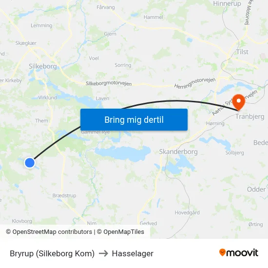 Bryrup (Silkeborg Kom) to Hasselager map