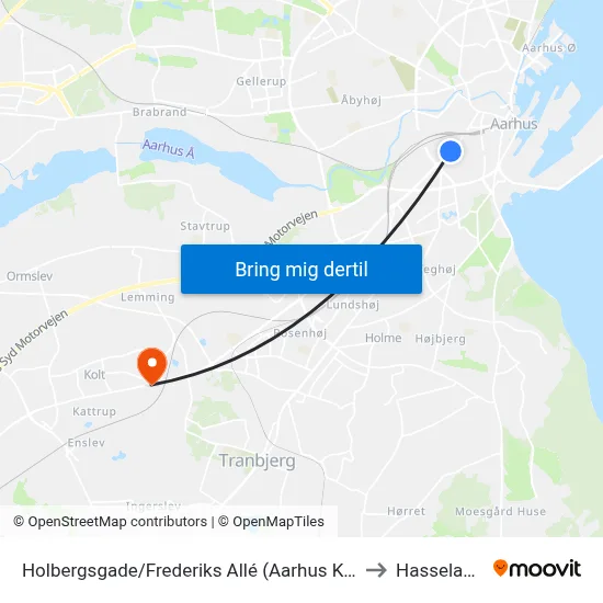 Holbergsgade/Frederiks Allé (Aarhus Kom) to Hasselager map