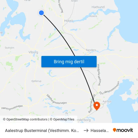 Aalestrup Busterminal (Vesthimm. Komm.) to Hasselager map