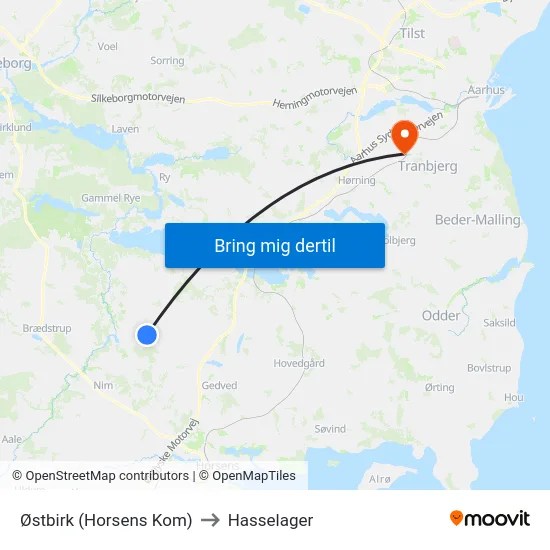 Østbirk (Horsens Kom) to Hasselager map