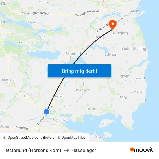 Østerlund (Horsens Kom) to Hasselager map