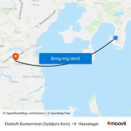 Ebeltoft Busterminal (Syddjurs Kom) to Hasselager map