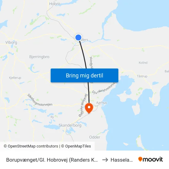 Borupvænget/Gl. Hobrovej (Randers Kom) to Hasselager map