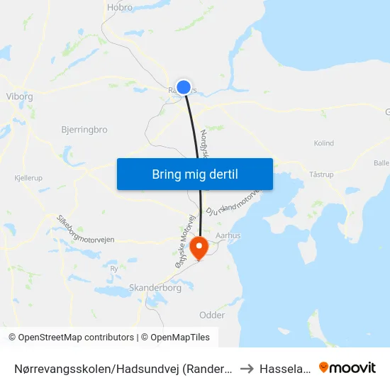 Nørrevangsskolen/Hadsundvej (Randers Kom) to Hasselager map