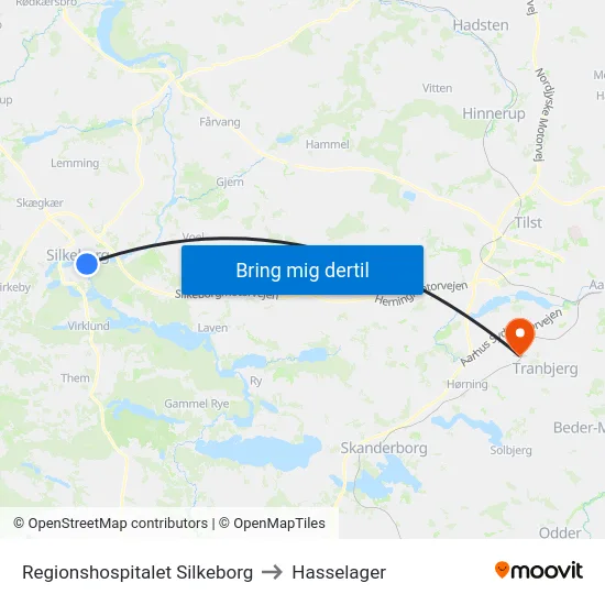 Regionshospitalet Silkeborg to Hasselager map