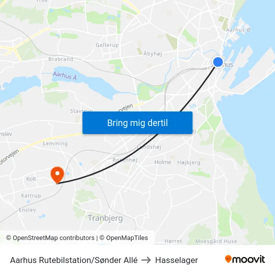 Aarhus Rutebilstation/Sønder Allé to Hasselager map