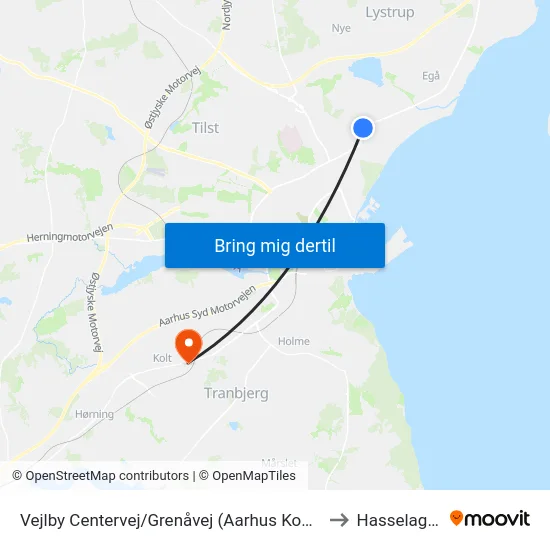 Vejlby Centervej/Grenåvej (Aarhus Kom) to Hasselager map