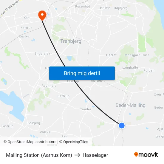 Malling Station  (Aarhus Kom) to Hasselager map